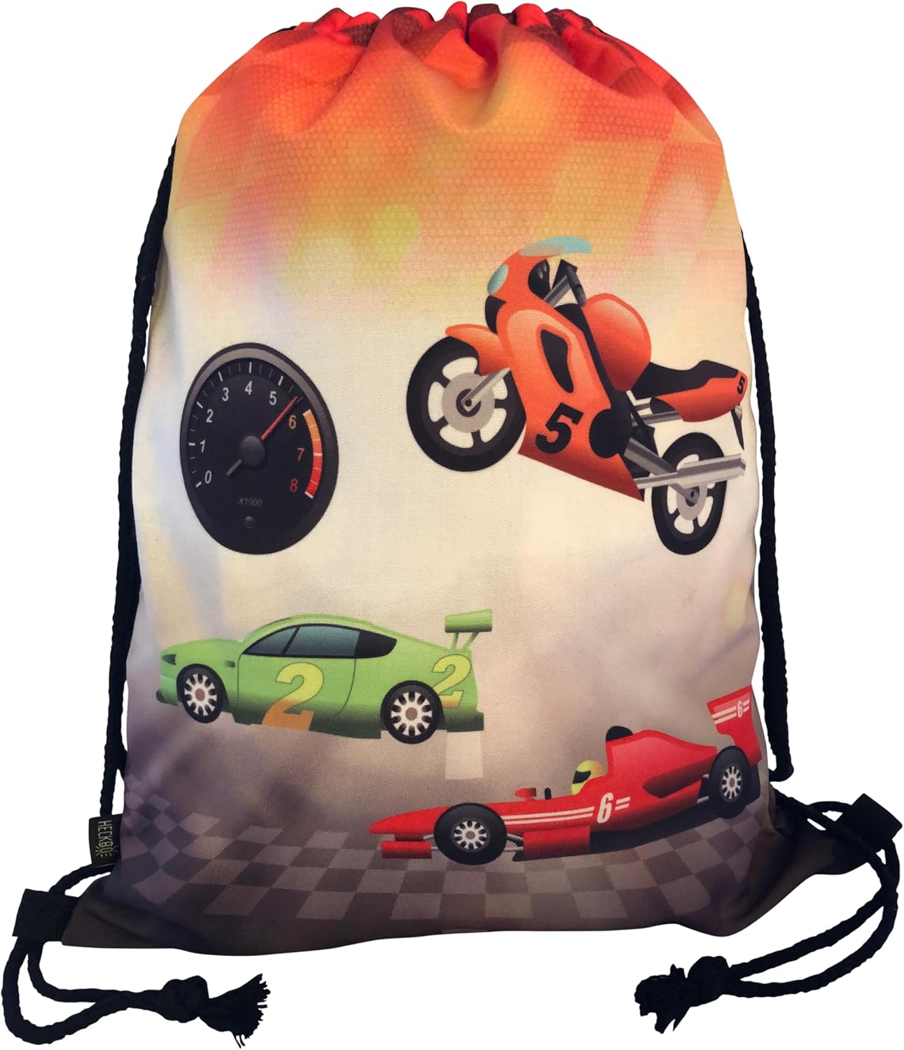 Kindersporttas raceauto – 40 x 32 cm – sportkleding waterfles – kleuterschool, school, stoffen tas kinderdagverblijf – rugzak, tas, sportrugzak, sporttas B