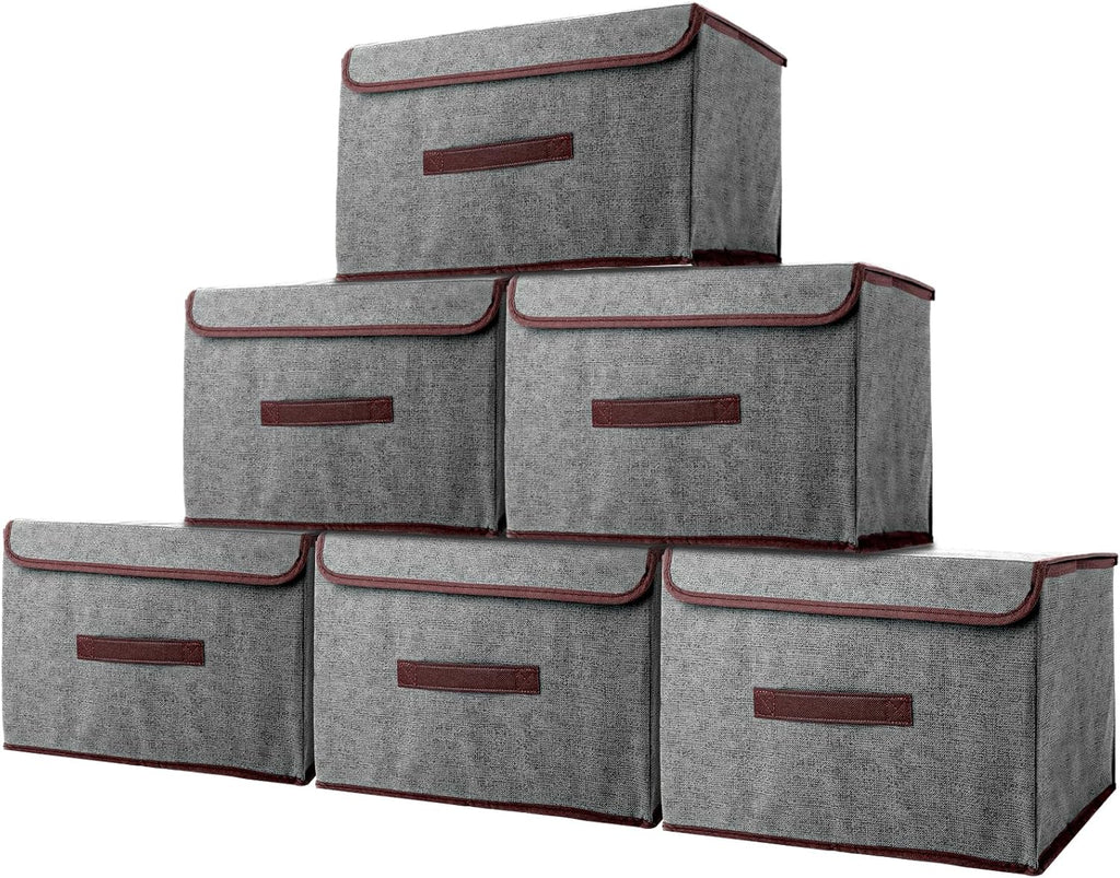 Opbergboxen van stof, 6 stuks, 36 x 23 x 24 cm, boxen met deksel, opvouwbaar, grijs voor kleding, sokken, kast, plank, kledingkast
