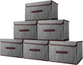 Opbergboxen van stof, 6 stuks, 36 x 23 x 24 cm, boxen met deksel, opvouwbaar, grijs voor kleding, sokken, kast, plank, kledingkast