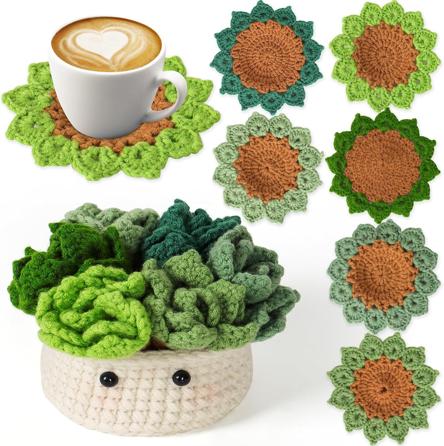 Haakset voor beginners, haakstarterset, bloempot-plant-haakset voor beginners, voor doe-het-zelf-knutselprojecten met haaknaalden, kleurrijk garen,