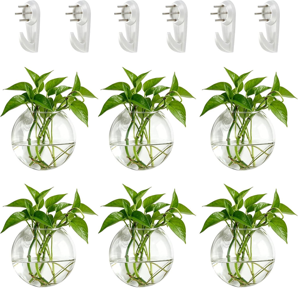 Set van 6 creatieve glazen wandvazen, hangende potten voor hydrocultuurplanten, wanddecoratie voor thuis/de woonkamer