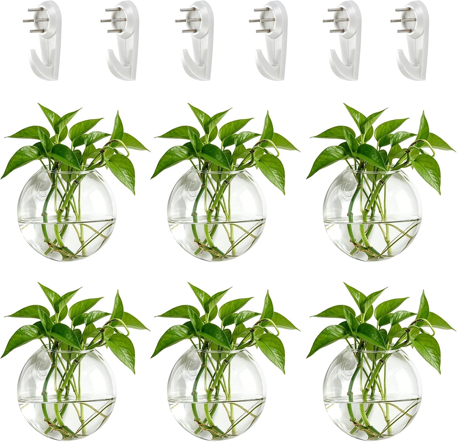 Set van 6 creatieve glazen wandvazen, hangende potten voor hydrocultuurplanten, wanddecoratie voor thuis/de woonkamer