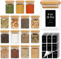 Vierkante kruidenpotjes, 12 x 120 ml, glazen kruidenpotjes met bamboedeksel, luchtdichte kruidenpotjes met 54 etiketten, voor kruiden, specerijen, kruidenrek, lade en