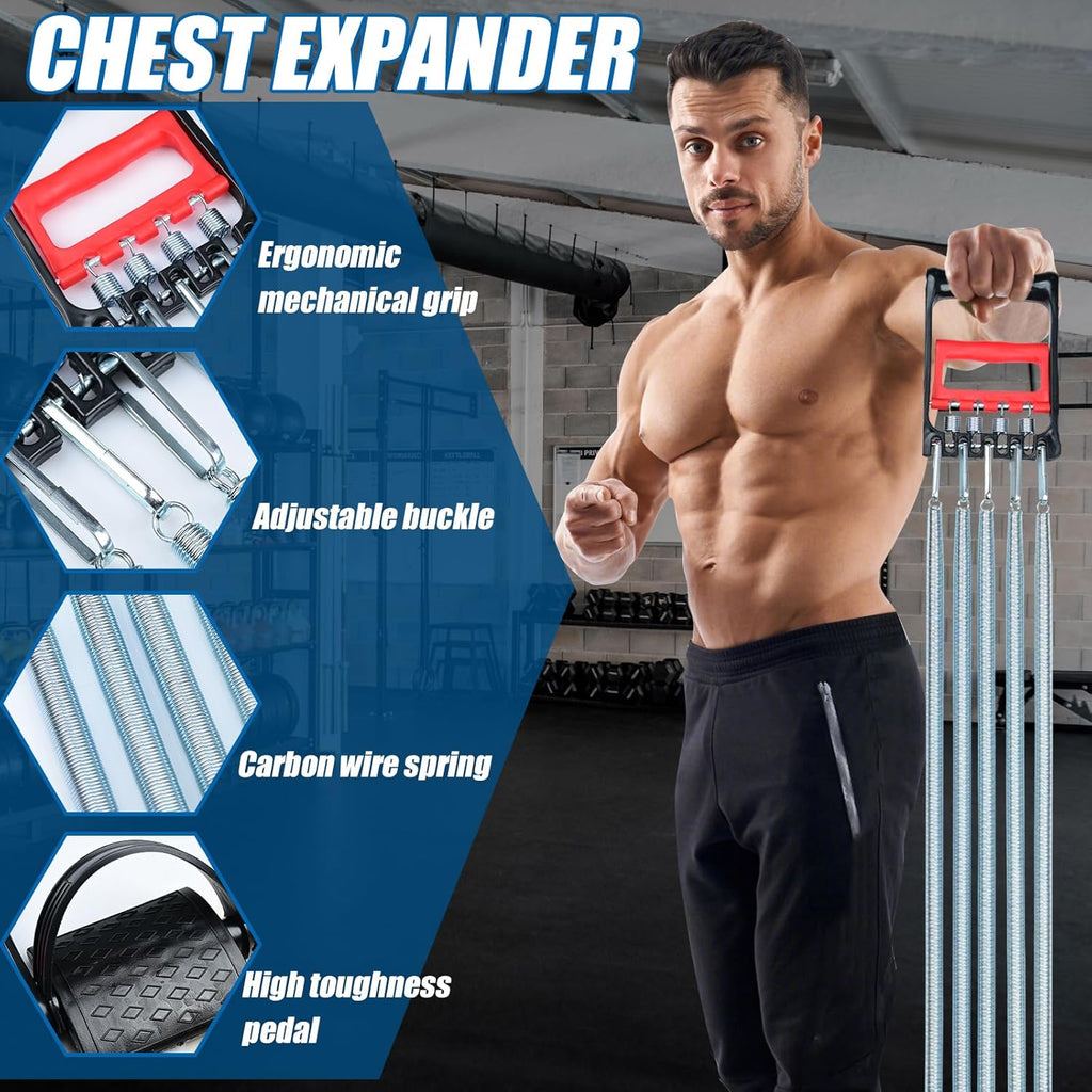 3-in-1 Fitness Trainer – Buikspier, Handgreep & Expander met 5 Veren