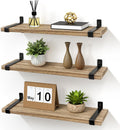Houten wandplanken, set van 3, kleine wandplanken, zwart metaal, verwijderbare planken, geen boorgaten nodig, massief hout, industrieel, vintage, keuken, woonkamer