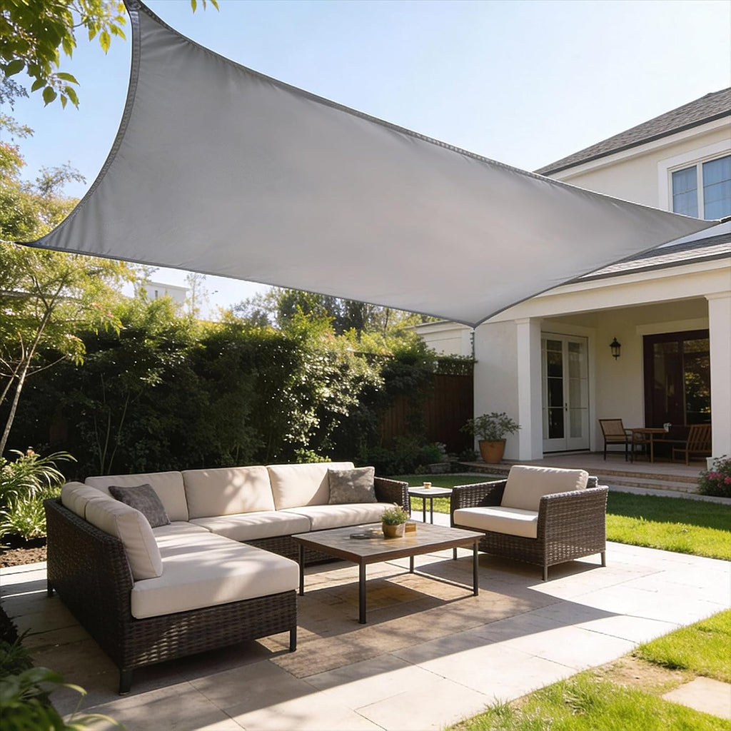 Zonnescherm, waterdicht, rechthoekig, 4 x 5 m, zonwering, waterafstotend premium PES-polyester met UV-bescherming voor balkon, tuin, terras, lichtgrijs