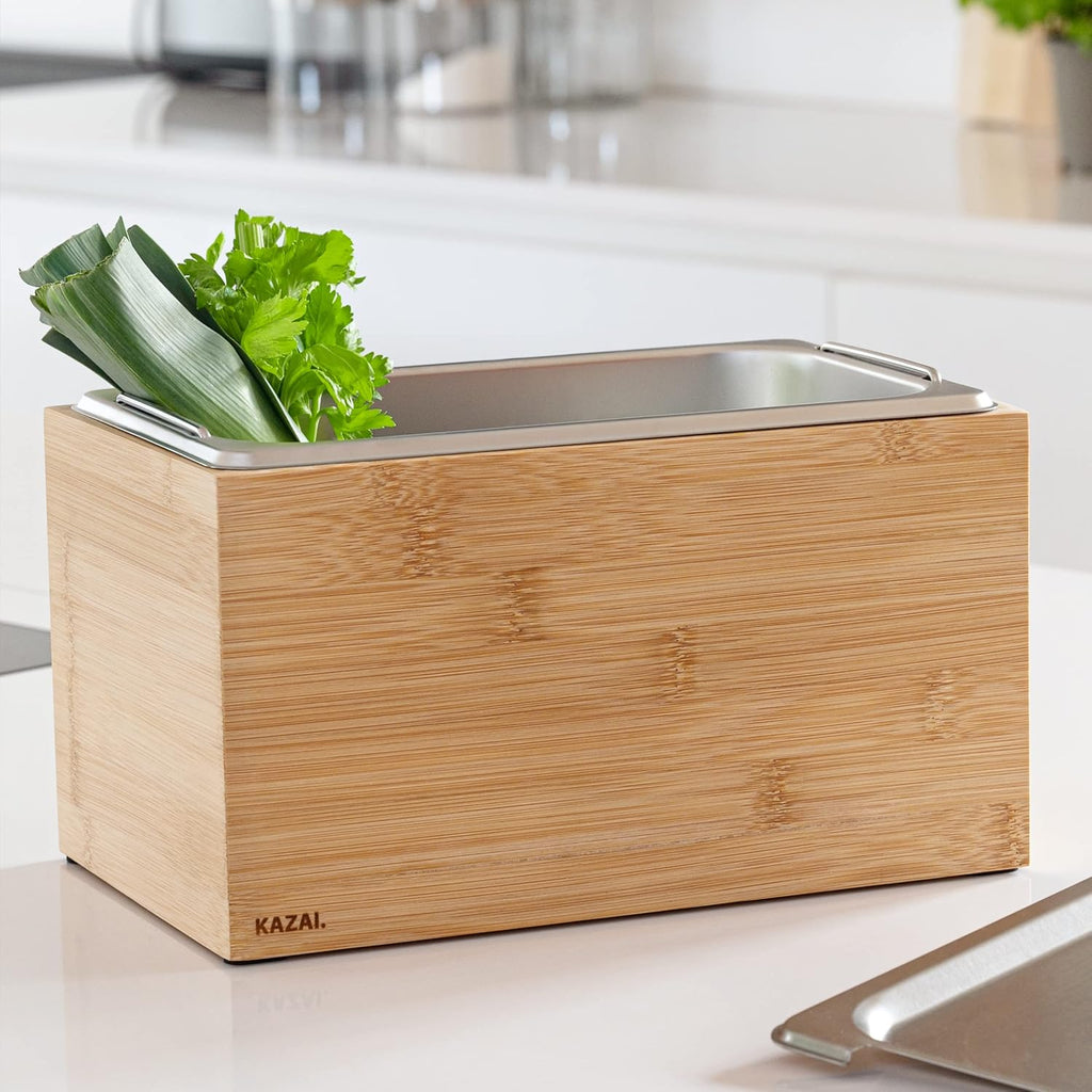Holma Design bioafvalbak, 4,5 l, vaatwasmachinebestendig en van massief echt hout, keukencompostbak voor bioafval, bamboe