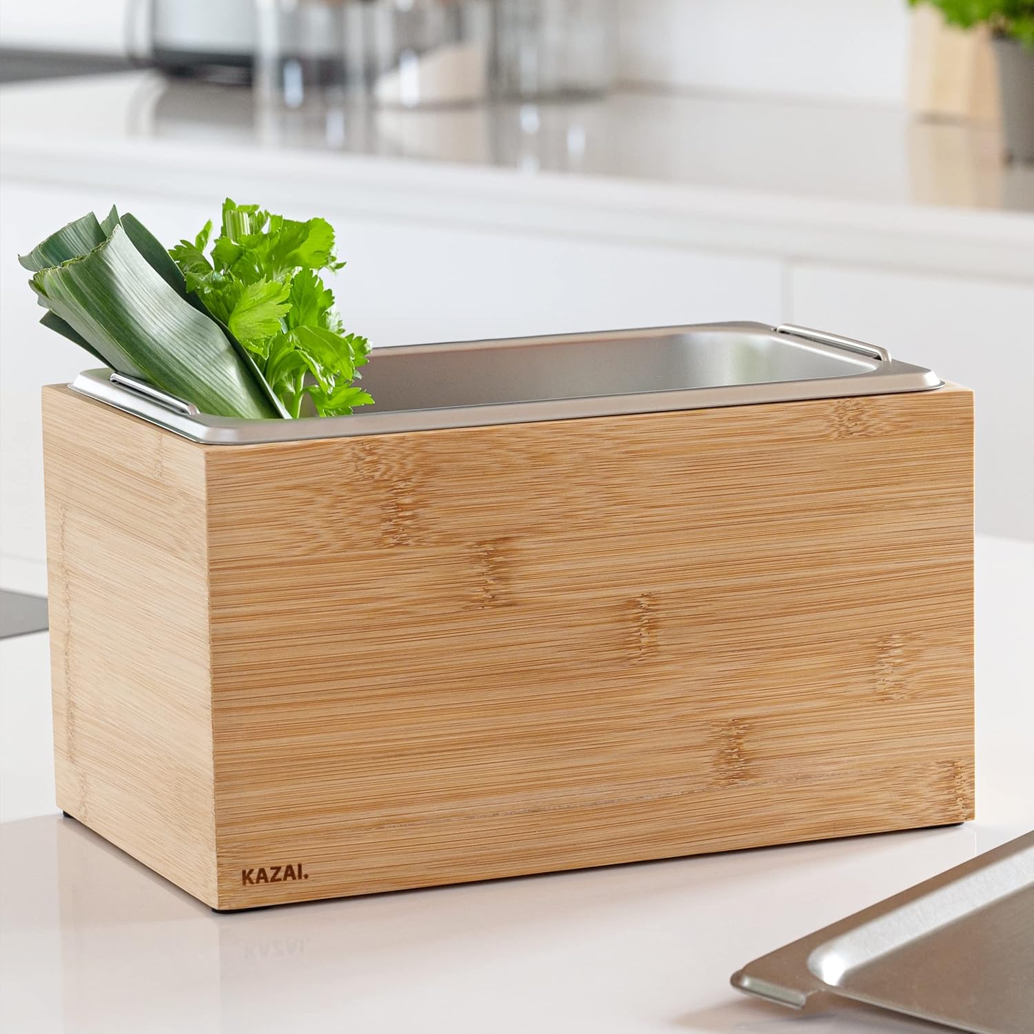 Holma Design bioafvalbak, 4,5 l, vaatwasmachinebestendig en van massief echt hout, keukencompostbak voor bioafval, bamboe