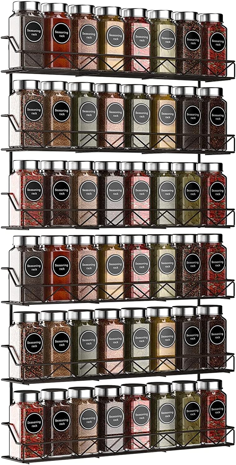 Ging wandrekjes voor kruiden, set van 2, groot kruidenrek voor het opbergen van potjes, smalle metalen wandrekjes voor de keukenwand of kastdeuren (zwart)