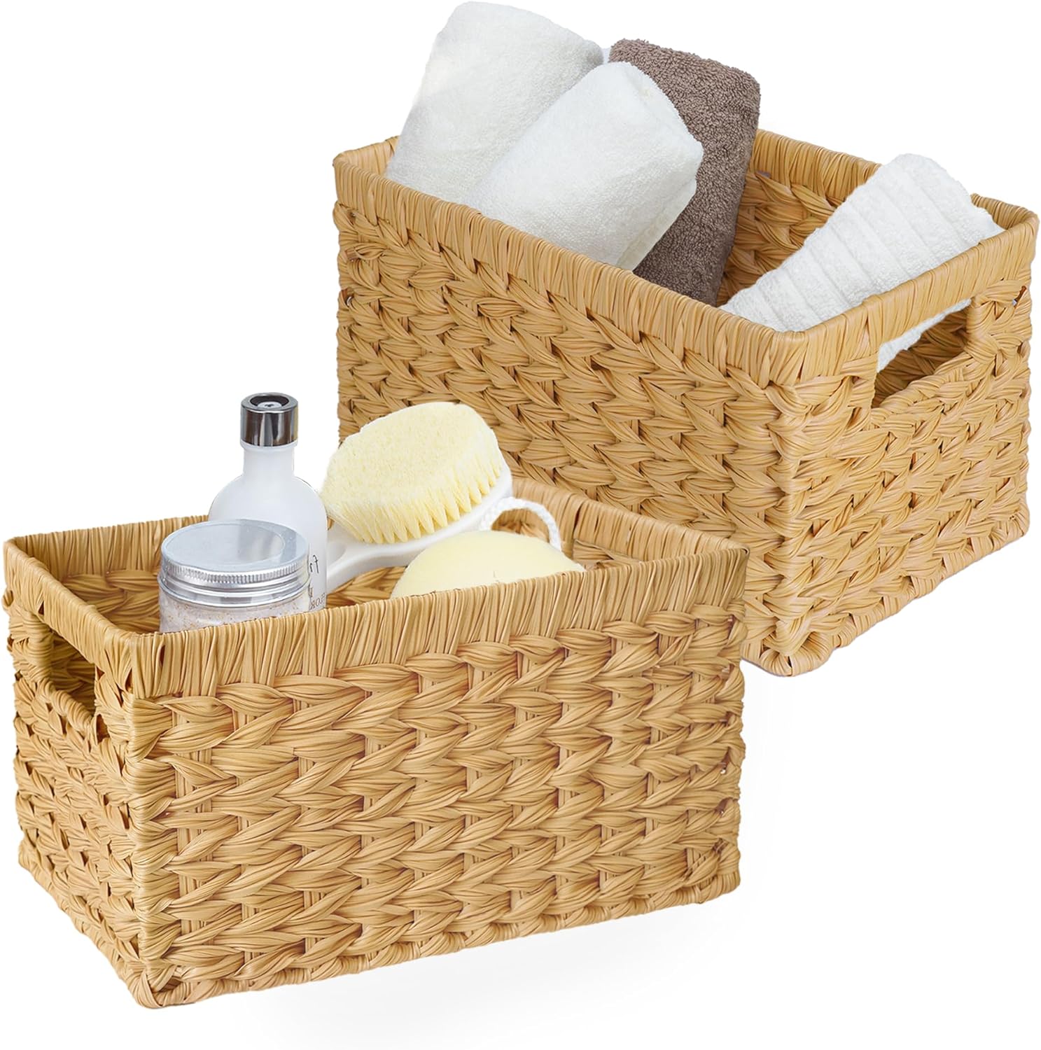 Opbergmand, set van 2, grote gevlochten mand, rieten mand voor de badkamer, mand voor planken, waterdichte manden, gevlochten plankmanden met