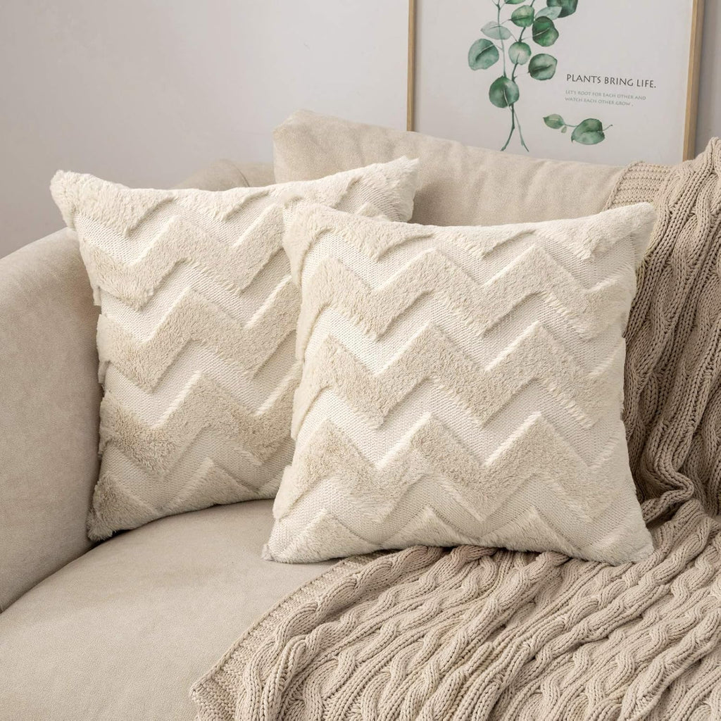 Set van 2 kussenhoezen van wol, zachte bankkussenhoezen van polyester, decoratieve kussenhoezen met verborgen ritssluiting voor de woon- en slaapkamer