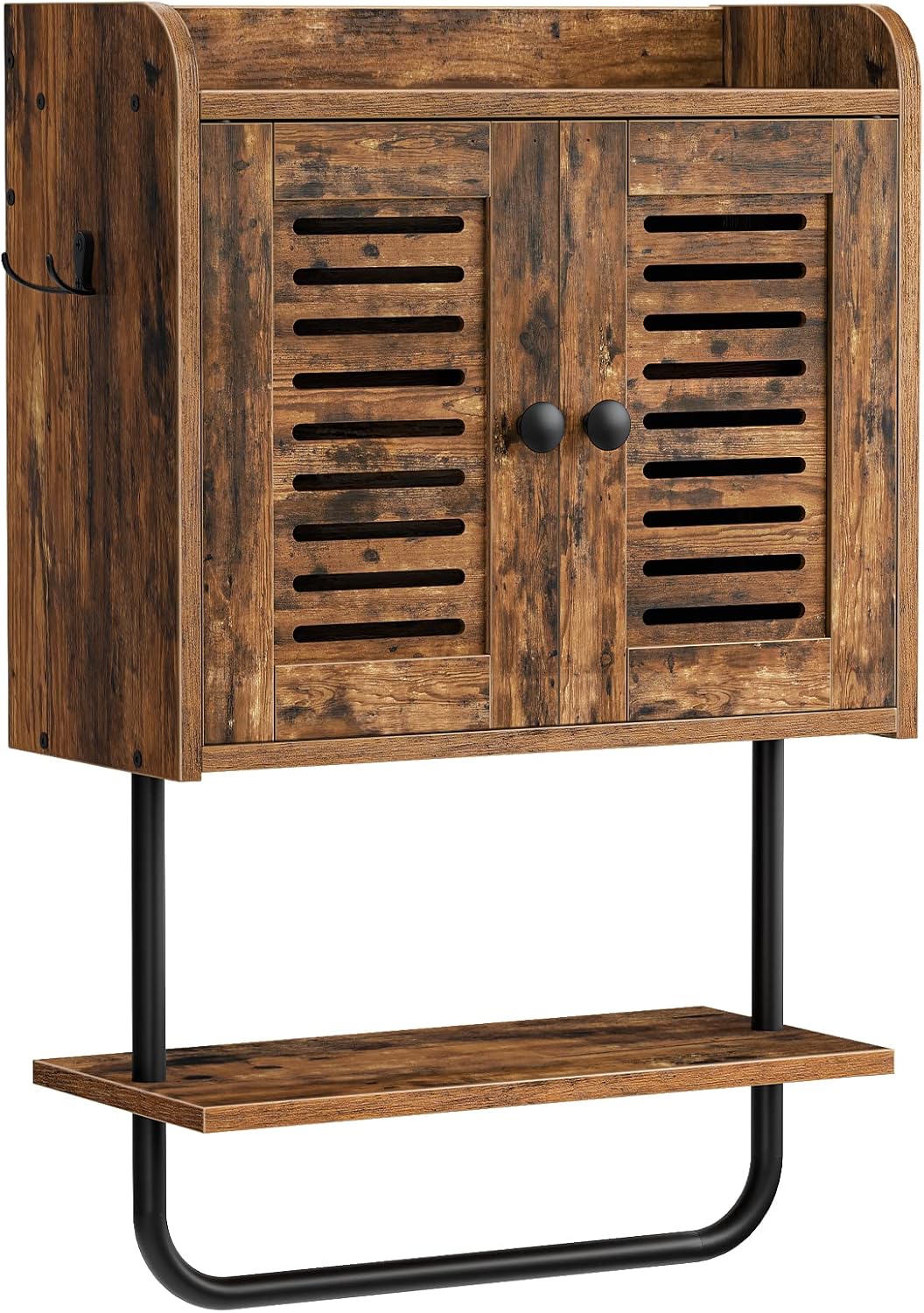 Medicijnkast, badkamerkast, wandkast voor de badkamer, keukenkast, badkamerkast met kleppen en handdoekhouder, verstelbare plank, 2 Hoo