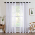 Transparante voile gordijnen met oogjes, set van 2, transparant, luchtig, decoratief, polyester, voor woonkamer, slaapkamer, 140 x 225 cm (B x H), oogjes aan de bovenkant, Wh
