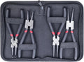 4-delige set borgringtangen, 160 mm borgringtang (binnen- en buitentang) met duurzame veren en opbergtasjes, antislip borgringtang, gebogen ringtang