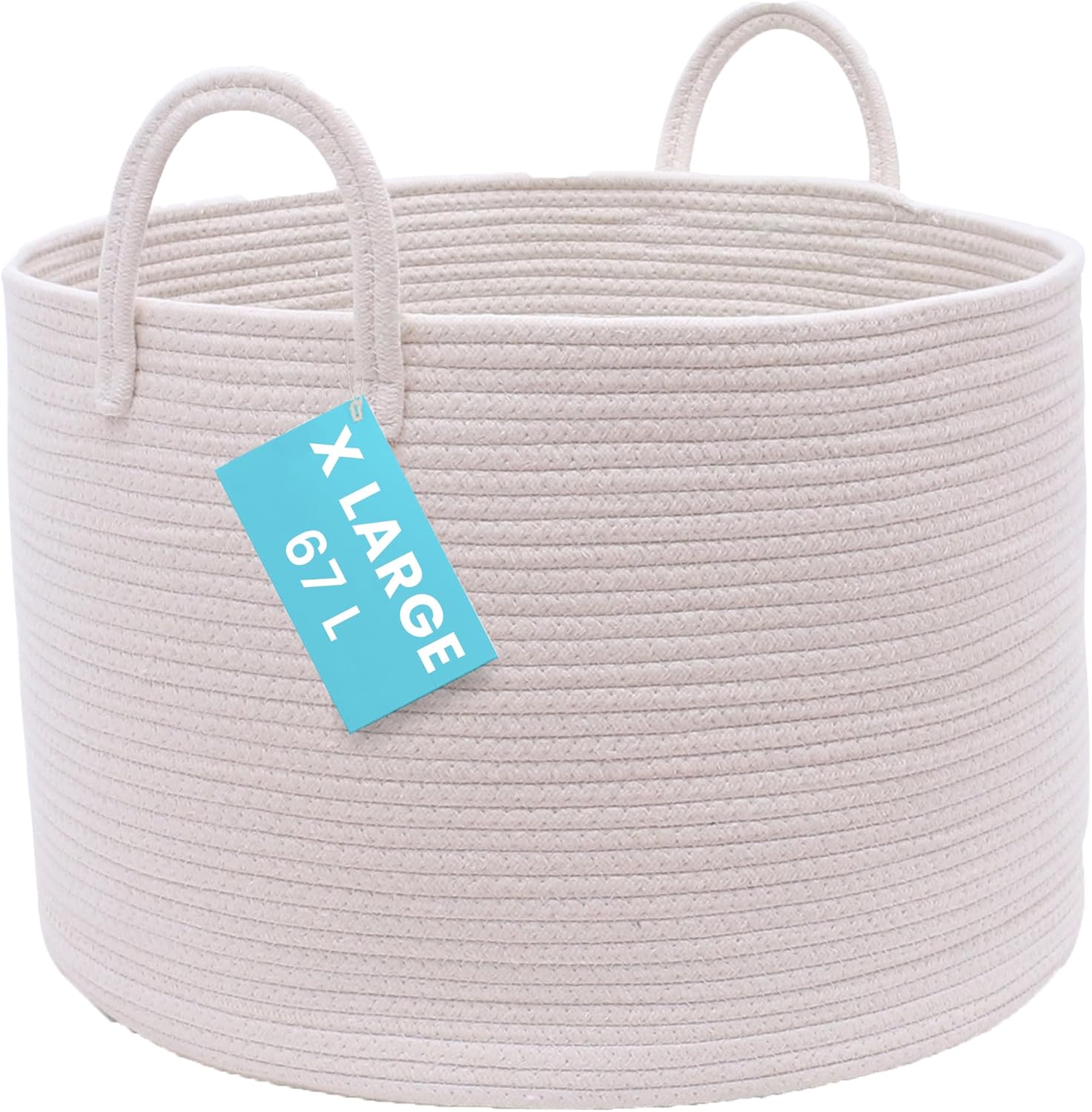 Opbergmand, speelgoedmand, wasmand, gevlochten, katoen, met handvatten, handdoekenmand voor de badkamer, gevlochten opbergmand voor de woonkamer, 50 x 33