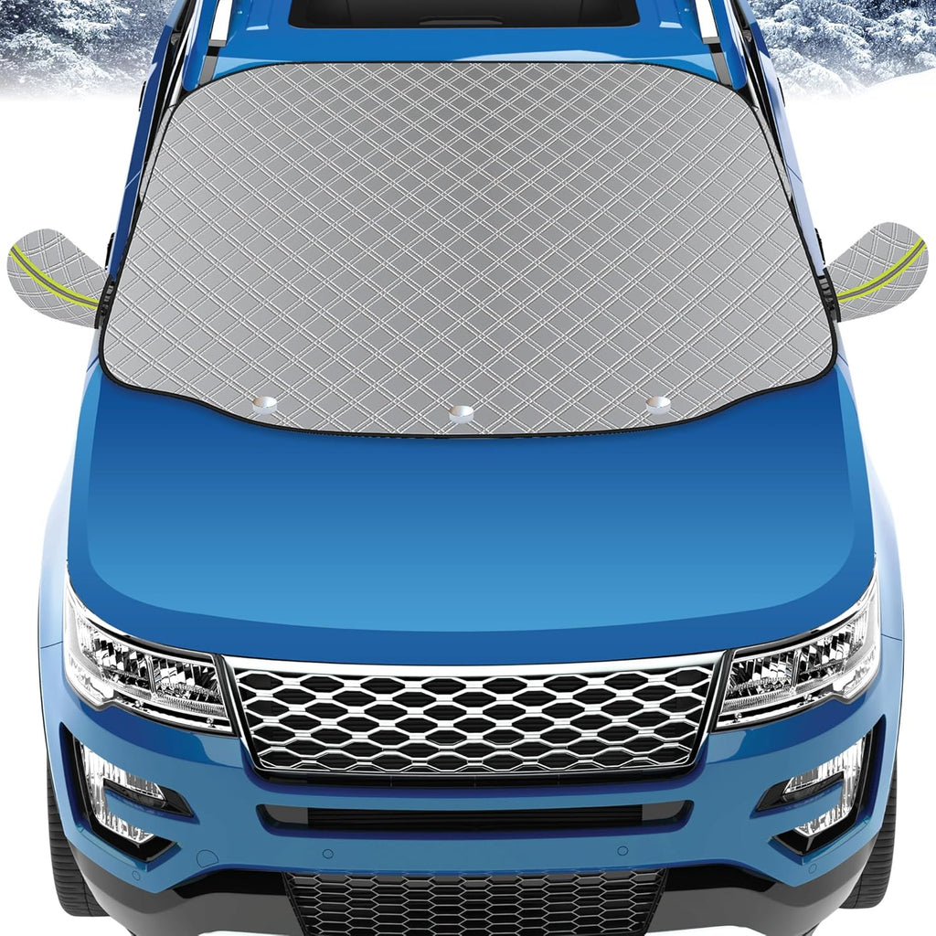 Autowindschermhoes winter – Magnetische windschermhoes groot – Opvouwbaar, extra dik en waterdicht – tegen vorst, ijs, sneeuw, zon – 153 x 127 cm