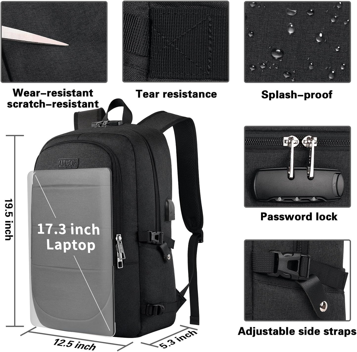 Waterdichte Laptoprugzak 17,3 inch – USB-oplaadpoort & Diefstalbeveiliging