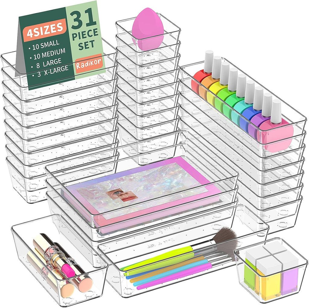 Lade-inzetstuk, lade-organizer, 31-delige kaptafel-organizer in 4 maten, lade-organizer, make-up-organizer, lade-organizersysteem voor het bureau,
