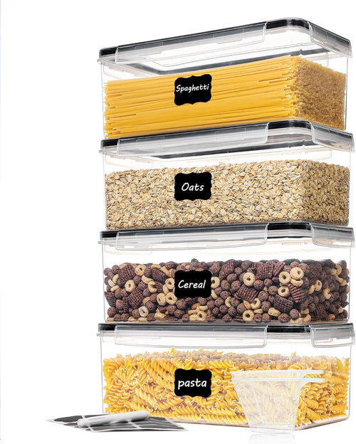 3,2 l voorraadpotten met deksel, luchtdicht, set van 4, BPA-vrije voorraaddozen, keuken, spaghettibewaring, pasta, voorraadpotten voor pasta, muesli, cornflakes
