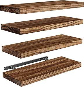 Houten wandplank, 40 cm wandplank, Paulownia-keukenplank, hangende zwevende plank, houten plank, set van 4 houten planken voor badkamer, slaapkamer