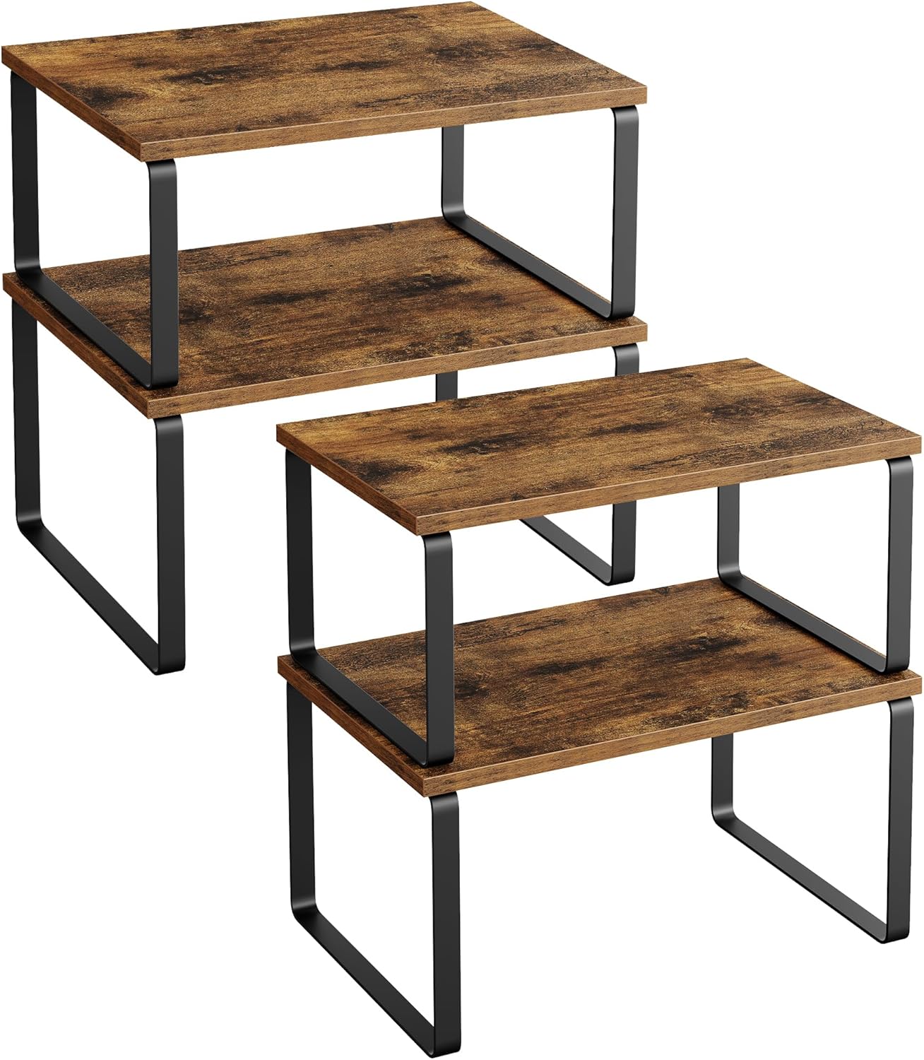 Kruidenrek, set van 4, keukenrek, keukenorganizer, uitschuifbaar, kruidenhouder, stapelbaar, met metalen frame, 19,5 x 29,7 x 15,8 cm, inktzwart vintage