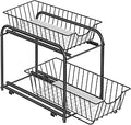 Keukenorganizer, keukenrek, opbergsysteem, 2 niveaus, stapelbaar, uitbreidbaar, met metalen manden, voor keuken, badkamer, diepzwart KCS017B01V1