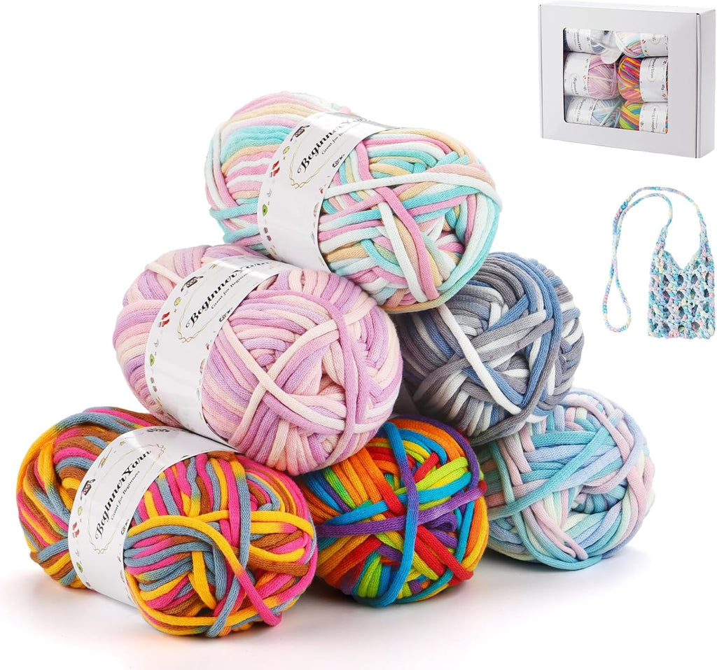 6 stuks x 50 g dik haakgaren, textielgaren voor beginners, goed zichtbare steken, kleurrijk garen, katoen-nylon menggaren, haakgaren, me