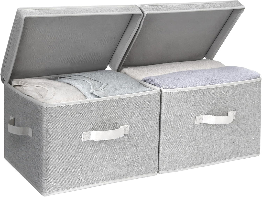 SorageWorks opbergbox van stof met deksel, opvouwbare opbergboxen voor de slaapkamer, decoratieve opbergboxen met deksel, stapelbare opbergboxen met deksel, groot