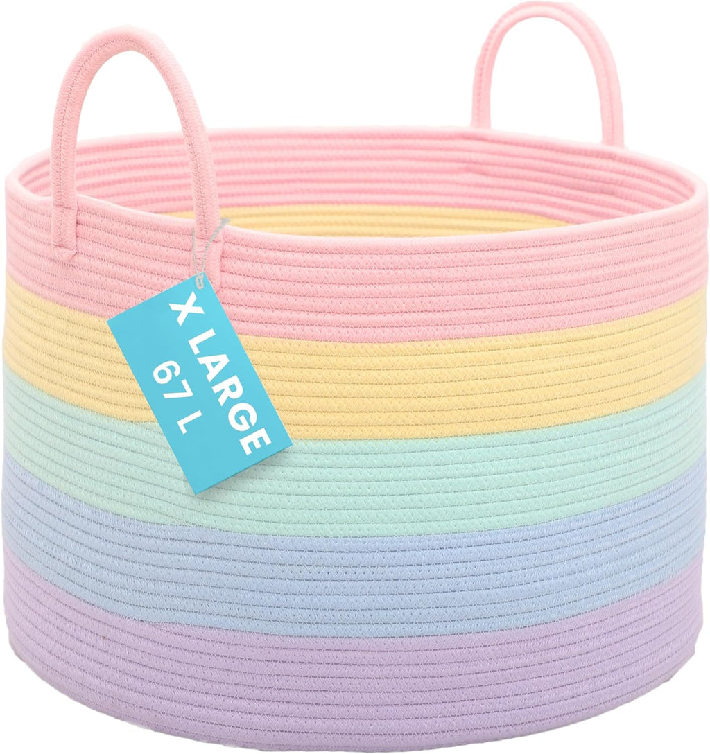 Waskorf voor kinderkamer, speelgoedmand, grote gevlochten mand met handvat, opvouwbaar & stevig, opbergmand voor kinderen voor dekens, speelgoed & kleding,