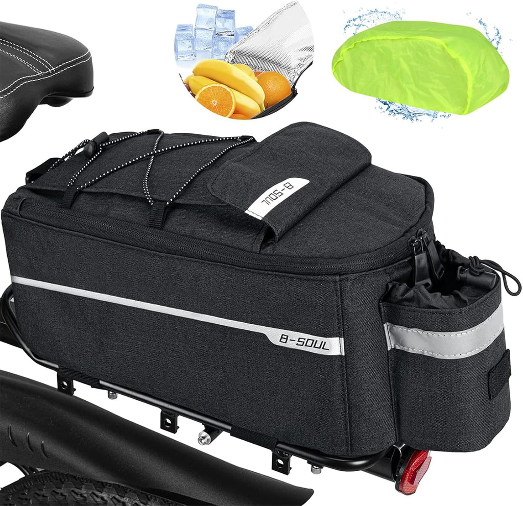 Fietstas 10 l geïsoleerde tas, bagagedragertas, multifunctionele achtertas, waterdichte zadeltas met regenhoes, reflecterend, snel
