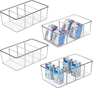 4-delige koelkastorganizer met 4 vakken, BPA-vrije, stapelbare opbergdoos voor theezakjes, snacks, kruiden