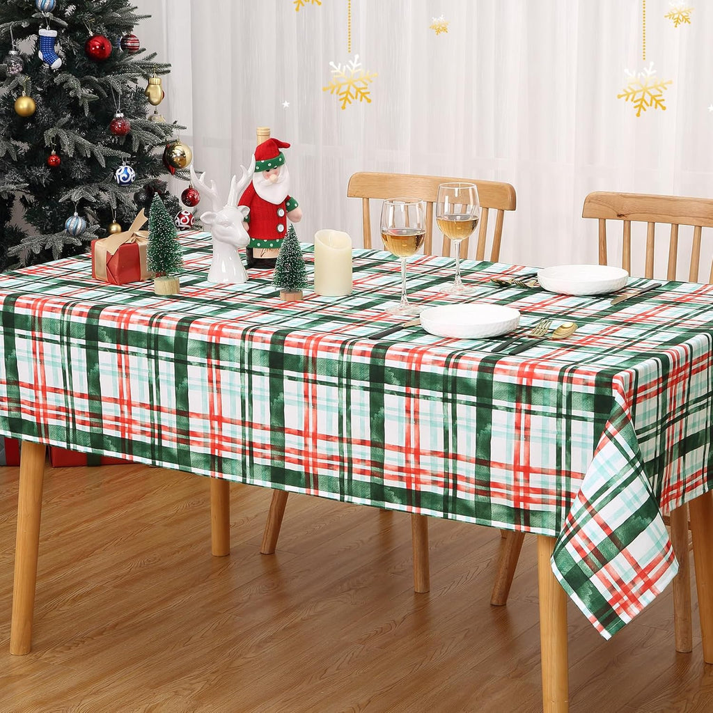 Kersttafelkleed, afneembaar tafelkleed, keukendecoratie, tafelkleed met Vichy-ruitjespatroon, waterbestendig tafelkleed voor de eetkamer, kersttafelkleed S