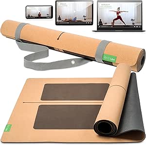 Yogamat Kurk XXL [50 % meer oppervlakte] met natuurrubber | antislip yogamat | duurzame yogamatten | fitnessmat met antislipzones | incl.