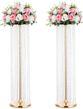 2 x bloemenstandaard, hoog, goud, 90 cm, kristallen bruiloftstafelversiering, metalen bloemenvazen voor feesttafelversieringen, elegante decoratie voor bruiloften, T