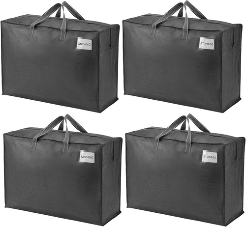 105 liter extra grote opbergtas met stevige handvatten en ritsen voor verhuizingen, kamperen, kledingopslag, reistas, opbergbox voor onder het bed (L Zwart – Set o