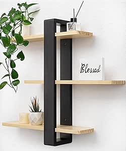 Houten wandplank, zwevende planken, hangplank, groter, praktische decoratieve planken met drie niveaus van massief hout voor de woonkamer en slaapkamer, afneembaar
