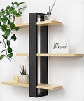 Houten wandplank, zwevende planken, hangplank, groter, praktische decoratieve planken met drie niveaus van massief hout voor de woonkamer en slaapkamer, afneembaar