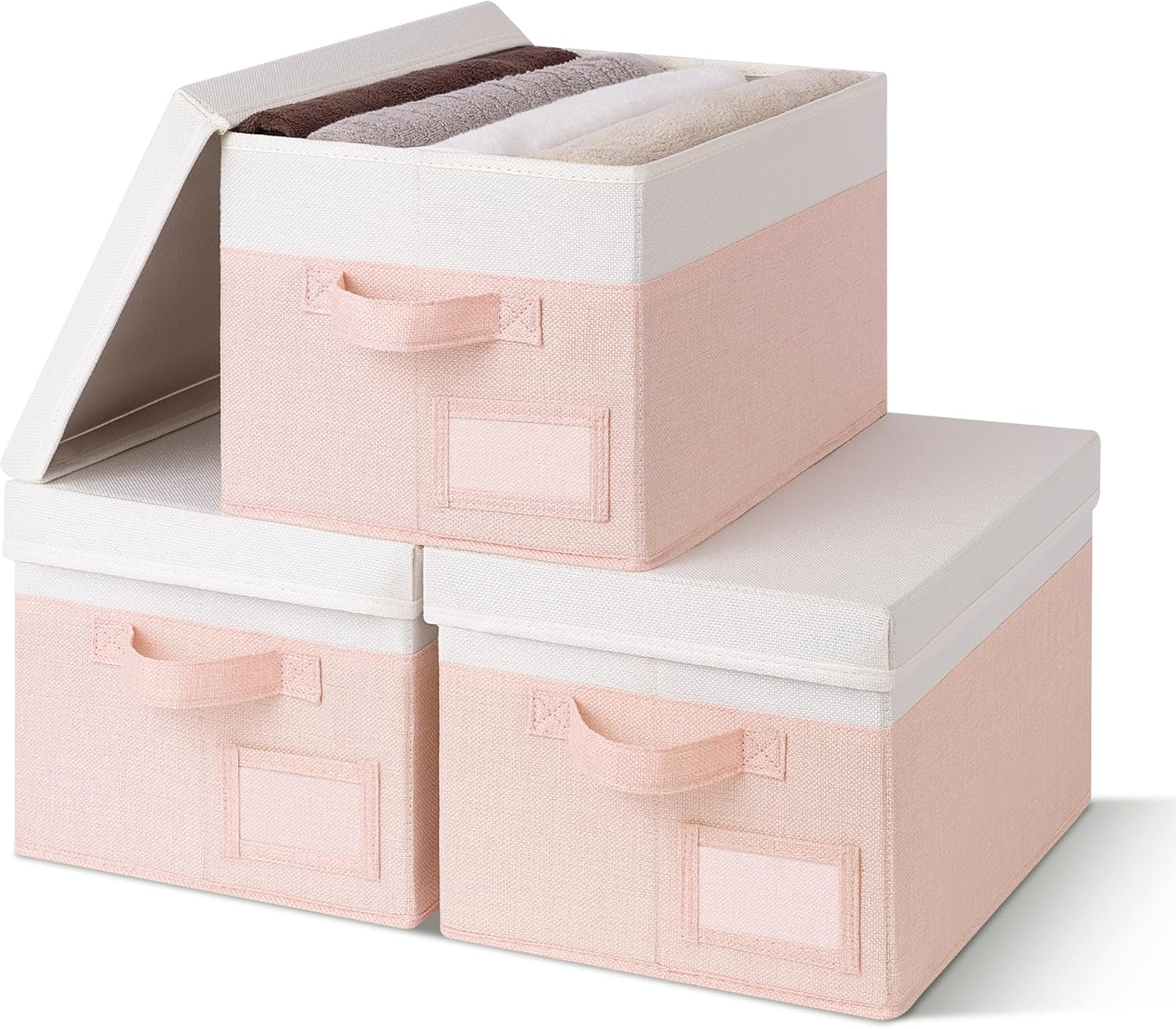 Opbergdozen met stoffen deksel, set van 3 Opbergdozen met deksel voor kasten, roze opbergdozen met deksel, opbergmand voor kledingkasten, opvouwbare organizer