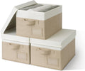 Opbergdozen met stoffen deksel, set van 3 opbergdozen voor kasten, kaki opbergdozen met deksel, opvouwbare opbergmand met deksel, kledingkast-organisatie