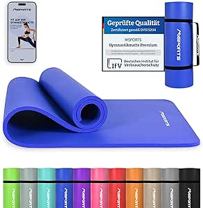 Gymmat Premium I Yogamat antislip en extra dik – incl. draagriem + oefenposter + workout-app I Huidvriendelijke sportmat – 190x60x1,5