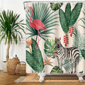 Flamingo-douchegordijn, tropische groene palmbladeren, bananenblad, paardenbadkamergordijn, badkamergordijn met zomers motief, stof, polyester, waterdicht, voor de badkamer