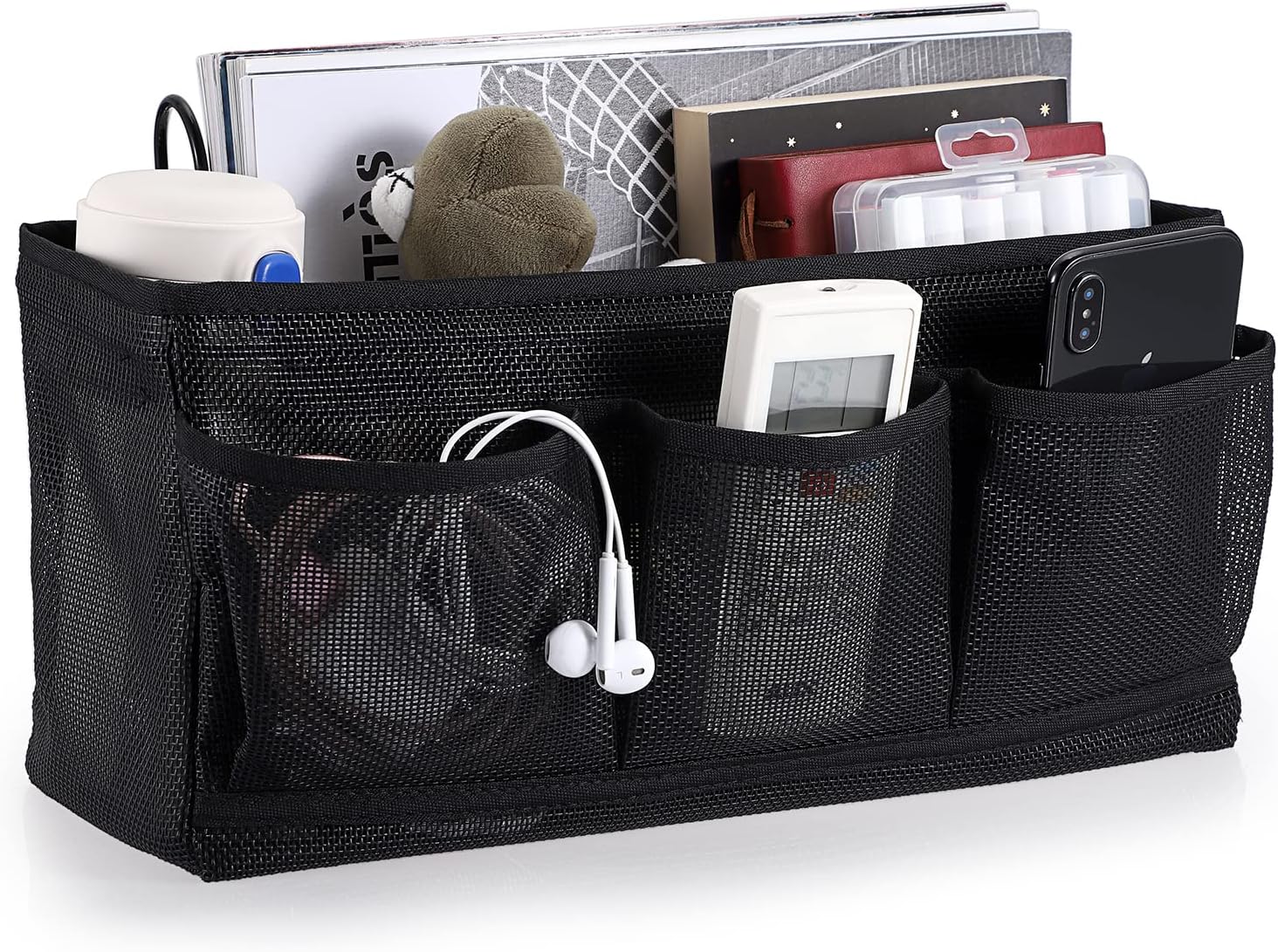 Hangend opbergnet voor het bed, opbergnet voor studentenhuizen, multifunctionele organizer voor thuis, kantoor, school, studentenhuis, ziekenhuis, zwart