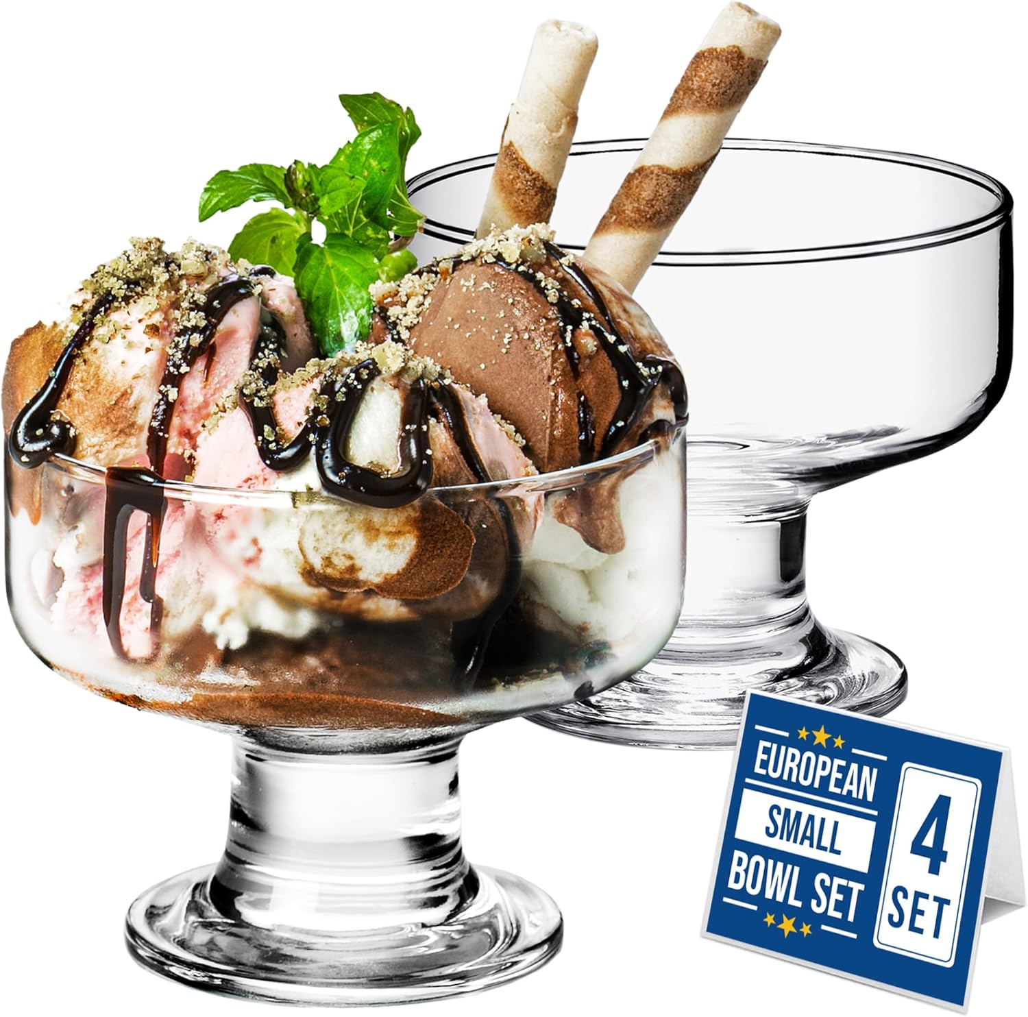 Luxe glazen ijscoupes, 265 ml, ijscoupes, 100% loodvrije dessertschaaltjes met bodem, trifle-, parfait-, ijs- en dessertcoupes voor fruit, voorgerechten