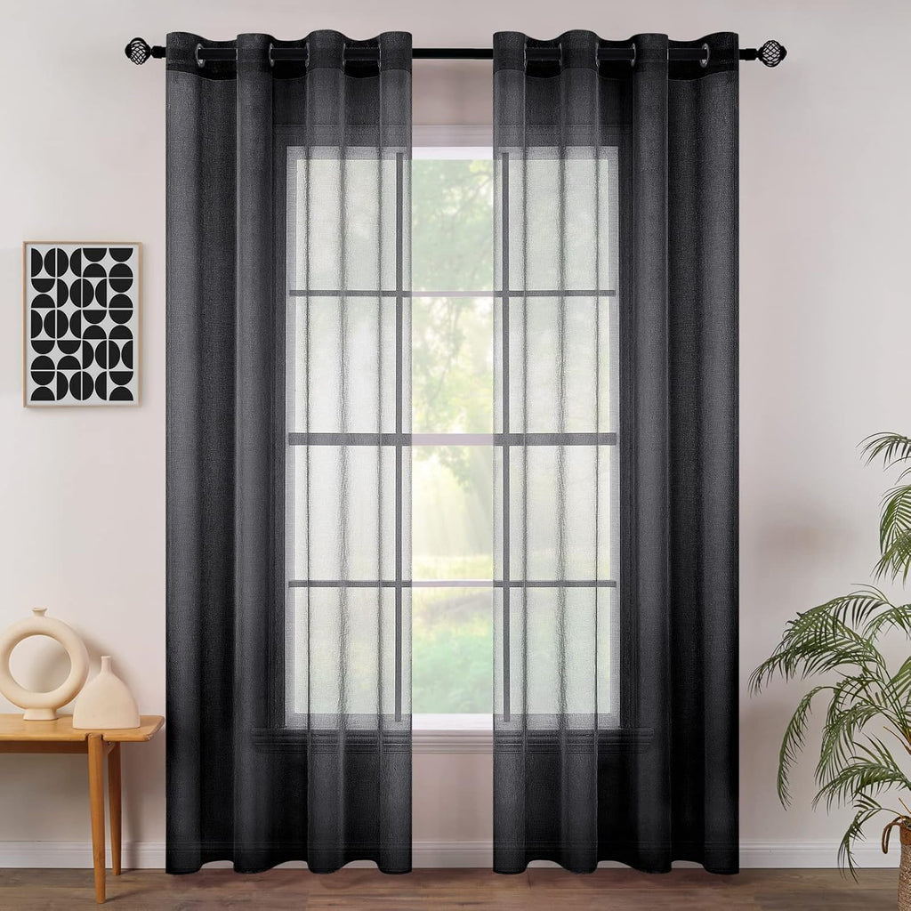 Transparante voile gordijnen met oogjes, doorschijnend, luchtig, decoratief, polyester, voor woonkamer, slaapkamer, 140 x 260 cm (B x H), oogjes aan de bovenkant, set van 2, Bl