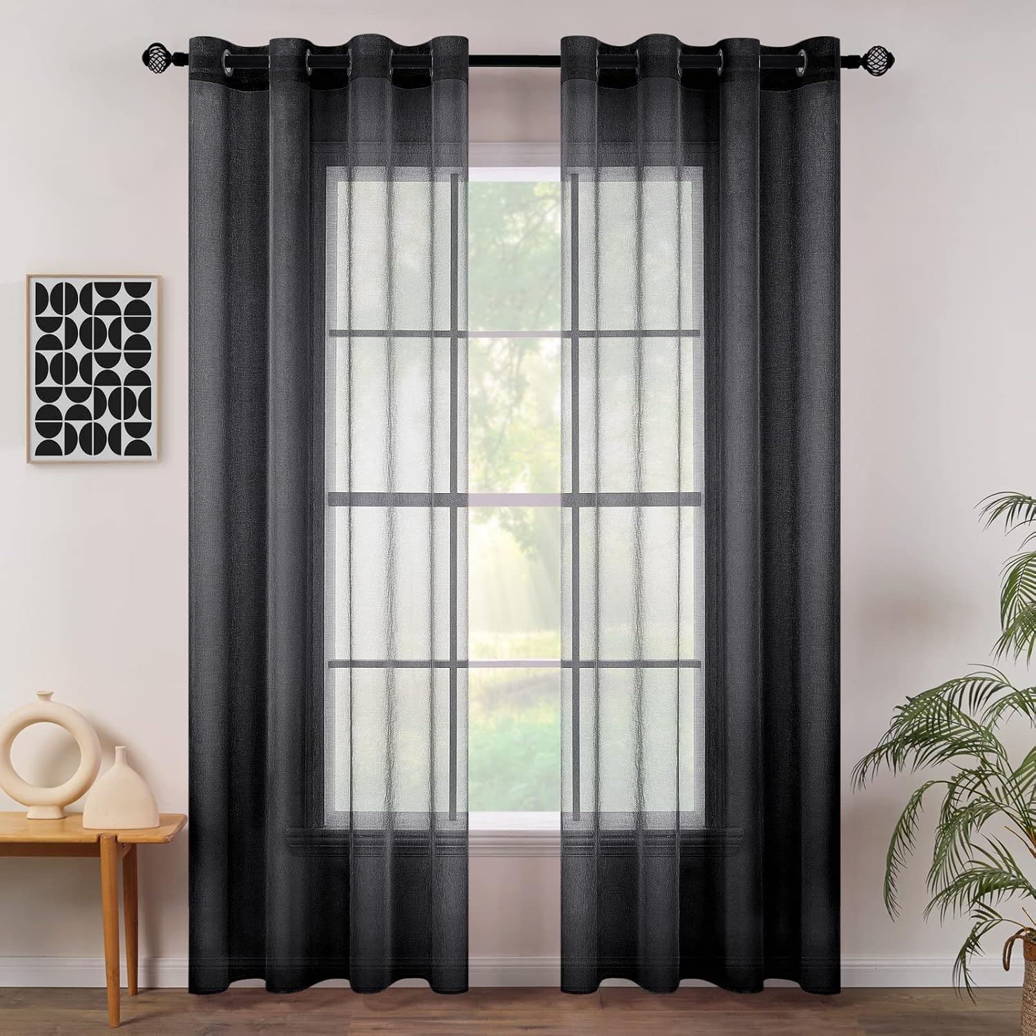 Transparante voile gordijnen met oogjes, doorschijnend, luchtig, decoratief, polyester, voor woonkamer, slaapkamer, 140 x 260 cm (B x H), oogjes aan de bovenkant, set van 2, Bl