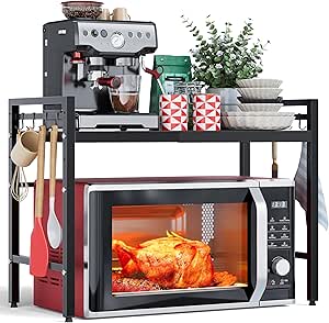 Uitbreidbaar magnetronrek met 2 niveaus, rek boven magnetron, magnetronstandaard voor aanrechtblad, staand keukenrek voor oven/koffiezetapparaat