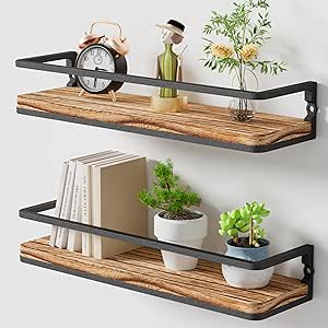 Wandplank van hout en metaal, set van 2 wandplanken 42 cm, hangplanken voor badkamer, slaapkamer, woonkamer, keuken, thuiskantoor, wasruimte