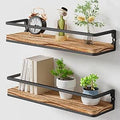 Wandplank van hout en metaal, set van 2 wandplanken 42 cm, hangplanken voor badkamer, slaapkamer, woonkamer, keuken, thuiskantoor, wasruimte