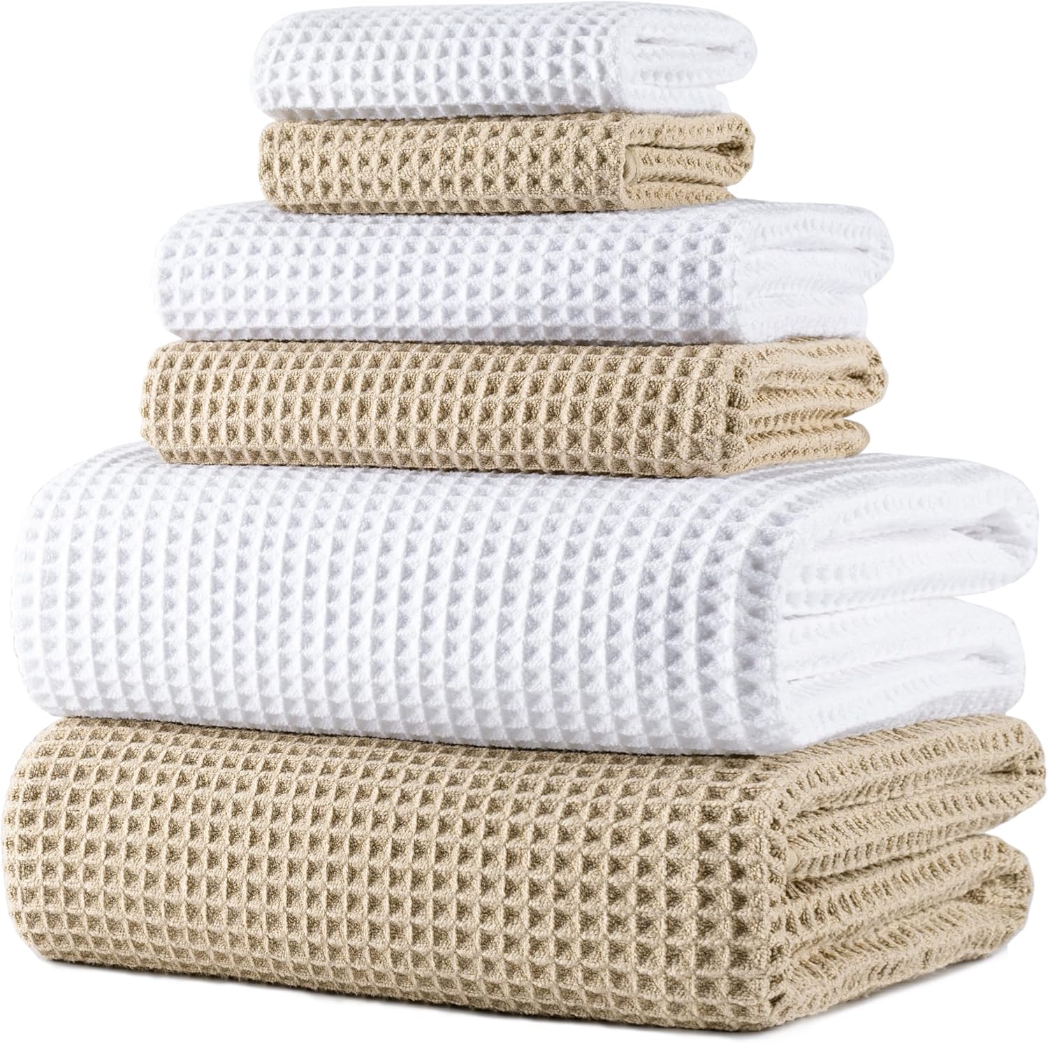 430 GSM microvezel handdoekenset – sneldrogend & pluisvrij – wafelstructuur – extra groot – 152 x 76,2 cm – 6-delig
