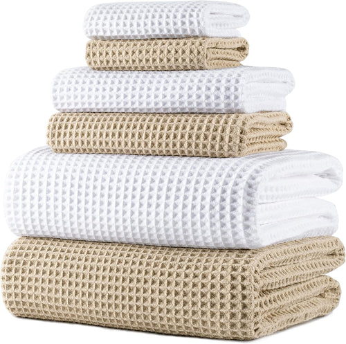 430 GSM microvezel handdoekenset – sneldrogend & pluisvrij – wafelstructuur – extra groot – 152 x 76,2 cm – 6-delig